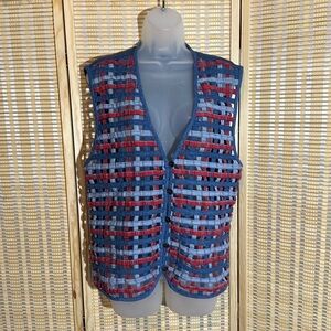 Koret City Blues Vintage 1990s Y2K Blue Denim Patchwork Open Holes Vest Large